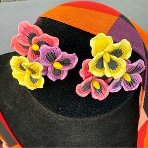 Colourful Pansy  Flower Earrings